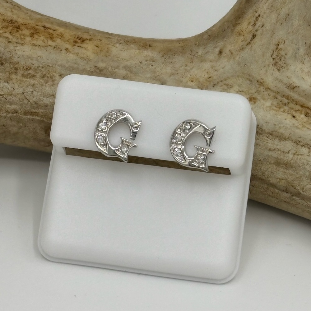 .925 Crystal Initial 'G' Stud Earrings